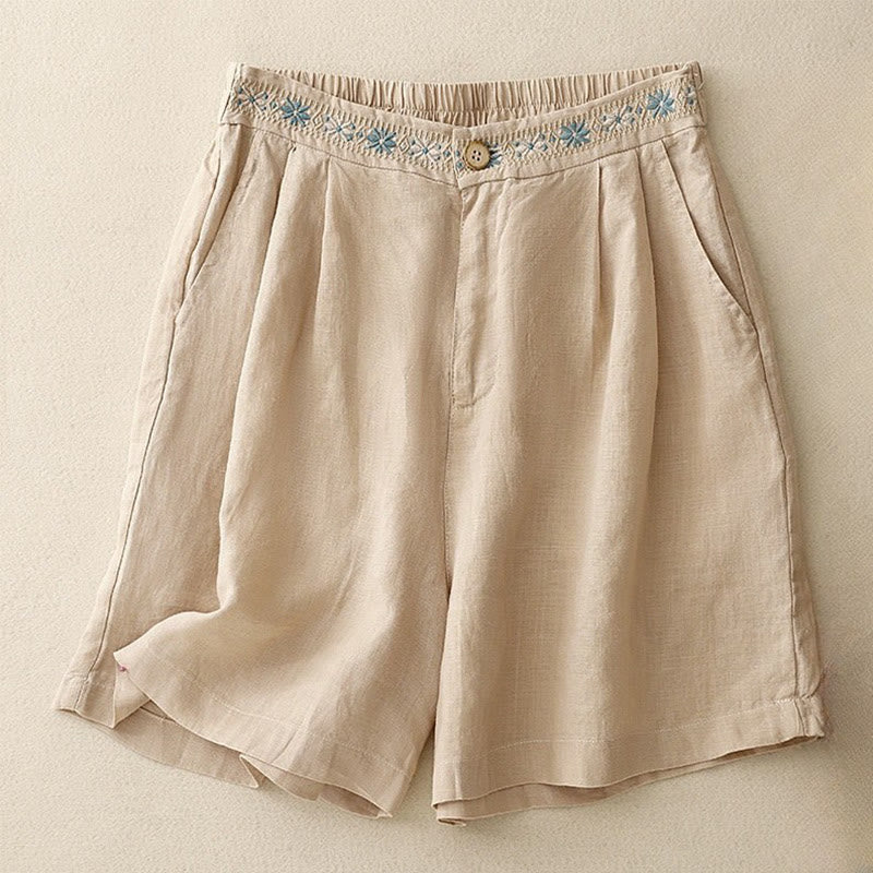 Pantaloncini da donna estivi casual con ricami floreali, pieghe, cerniera e bottoni, in poliestere, con motivo Buddha Stones. - Grano - US8-10, UK/AU12-14, EU40-42 (2XL) - image 22