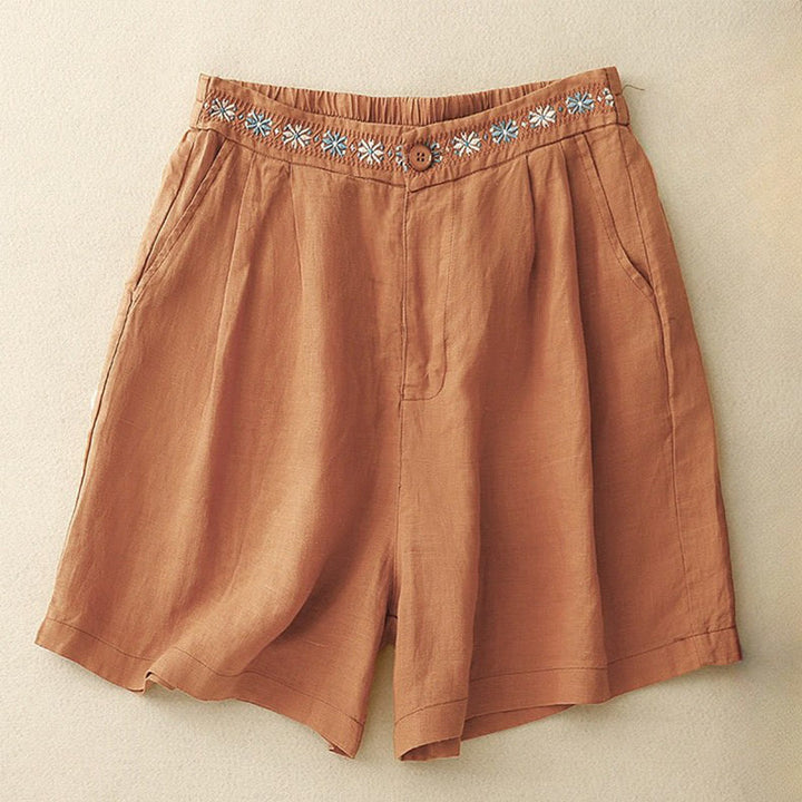 Buddha Stones Summer Casual Ricamo Fiore Pieghettato Cerniera Bottone Cotone Lino Pantaloncini da Donna con Tasche - Corallo - US8-10, UK/AU12-14, EU40-42 (2XL) - image 12