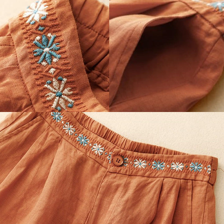 Pantaloncini da donna estivi casual con ricami floreali, pieghe, cerniera e bottoni, in poliestere, con motivo Buddha Stones. - image 15