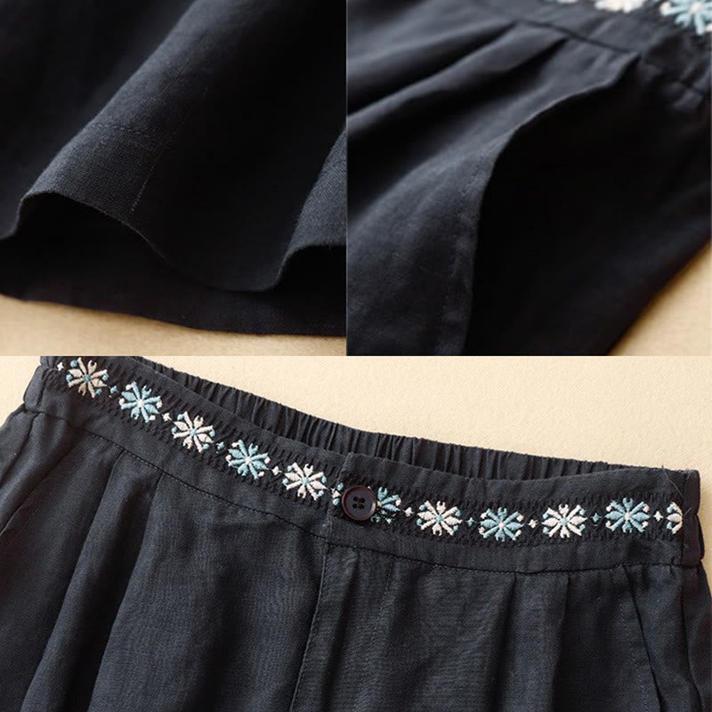 Pantaloncini da donna estivi casual con ricami floreali, pieghe, cerniera e bottoni, in poliestere, con motivo Buddha Stones. - image 20
