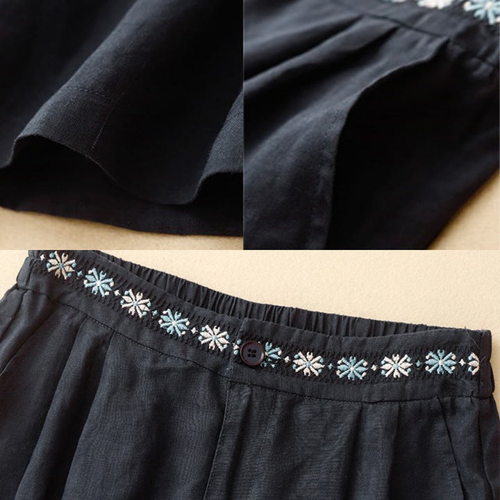 Pantaloncini da donna estivi casual con ricami floreali, pieghe, cerniera e bottoni, in poliestere, con motivo Buddha Stones. - image 20