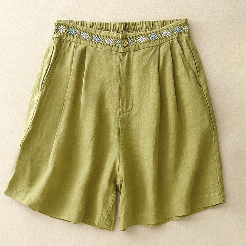 Pantaloncini da donna estivi casual con ricami floreali, pieghe, cerniera e bottoni, in poliestere, con motivo Buddha Stones. - GialloVerde - US8-10, UK/AU12-14, EU40-42 (2XL) - image 4