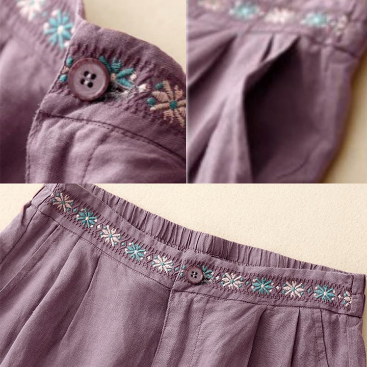 Pantaloncini da donna estivi casual con ricami floreali, pieghe, cerniera e bottoni, in poliestere, con motivo Buddha Stones. - image 11