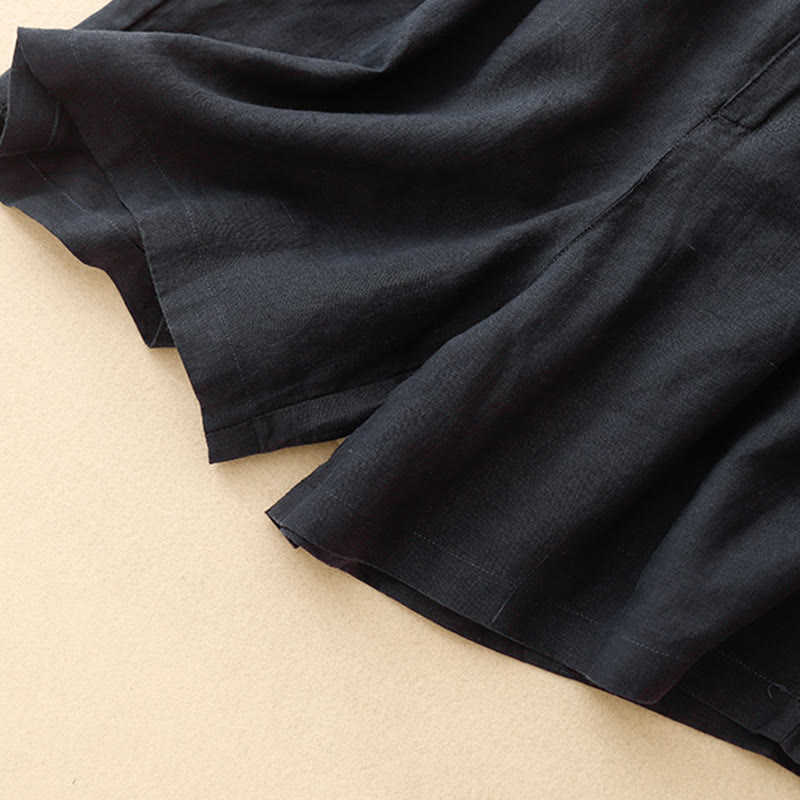 Buddha Stones Summer Casual Ricamo Fiore Pieghettato Cerniera Bottone Cotone Lino Pantaloncini da Donna con Tasche - image 21