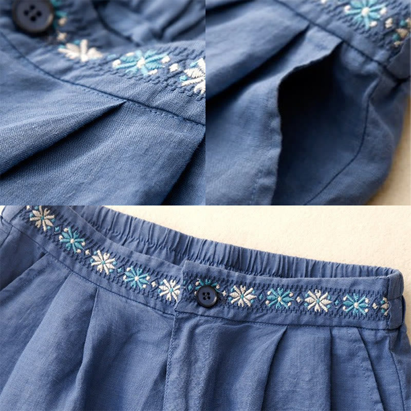 Pantaloncini da donna estivi casual con ricami floreali, pieghe, cerniera e bottoni, in poliestere, con motivo Buddha Stones. - image 3