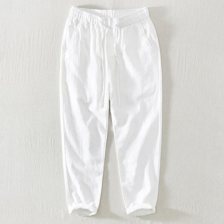 Pantaloni da uomo in lino ramiè con coulisse estiva casual Buddha Stones con tasche - Bianco - US/UK/AU44, EU54 (4XL) - image 3