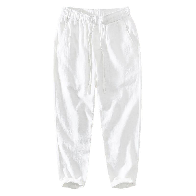 Pantaloni da uomo in lino ramiè con coulisse estiva casual Buddha Stones con tasche