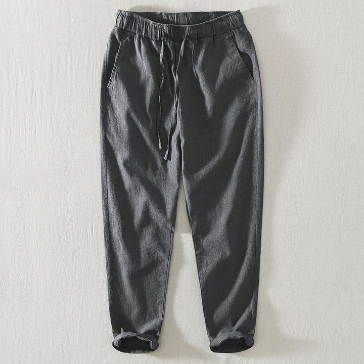 Pantaloni da uomo in lino ramiè con coulisse estiva casual Buddha Stones con tasche - Grigio ardesia - US/UK/AU44, EU54 (4XL) - image 0