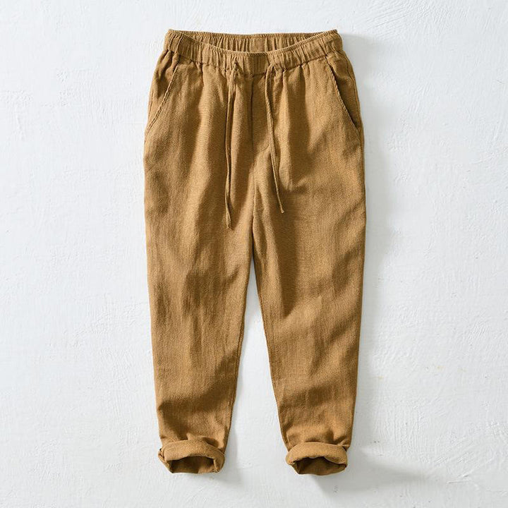Pantaloni da uomo in lino ramiè con coulisse estiva casual Buddha Stones con tasche