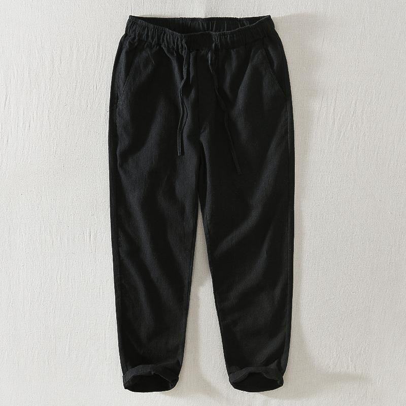 Pantaloni da uomo in lino ramiè con coulisse estiva casual Buddha Stones con tasche - Nero - US/UK/AU44, EU54 (4XL) - image 10