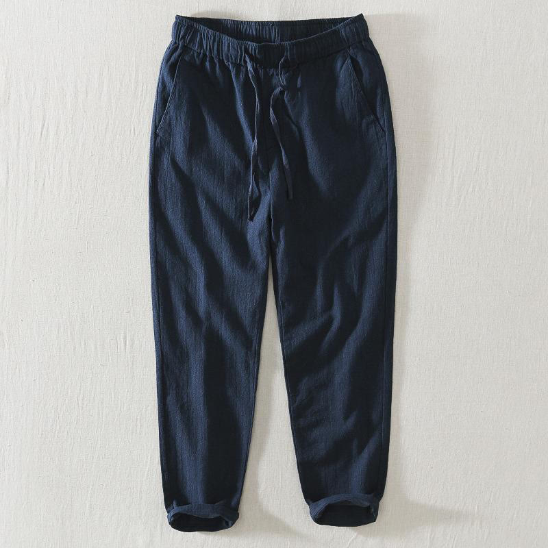Pantaloni da uomo in lino ramiè con coulisse estiva casual Buddha Stones con tasche - Blu notte - US/UK/AU44, EU54 (4XL) - image 14