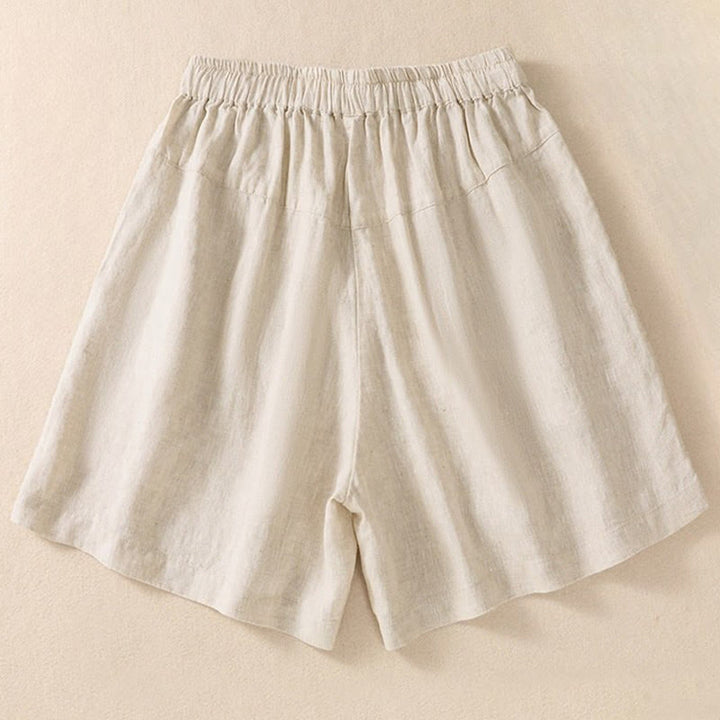 Pantaloncini da donna in cotone e lino con coulisse, motivo floreale ricamato Buddha Stones , casual, con tasche - image 10