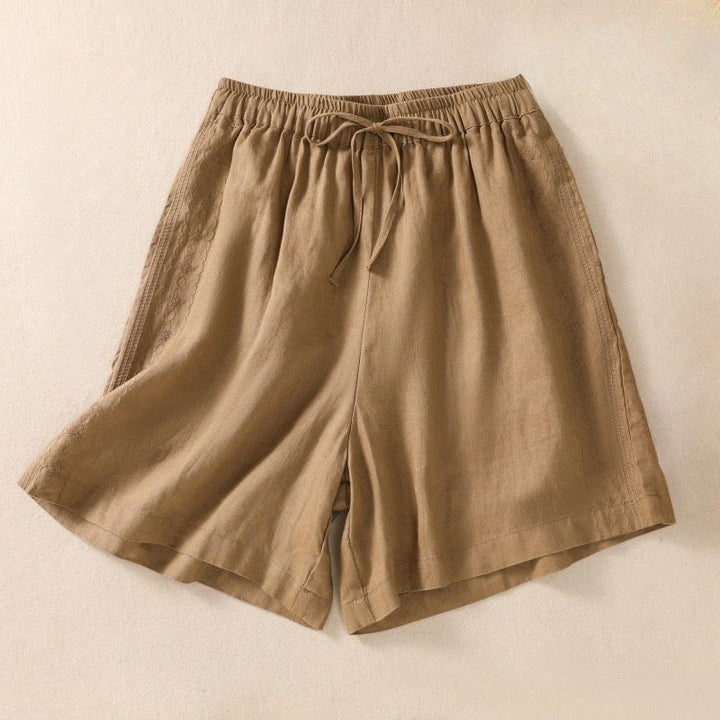 Pantaloncini da donna in cotone e lino con coulisse, motivo floreale ricamato Buddha Stones , casual, con tasche - Perù - US8-10, UK/AU12-14, EU40-42 (2XL) - image 6
