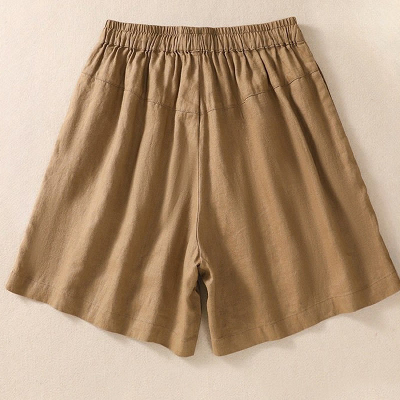 Pantaloncini da donna in cotone e lino con coulisse, motivo floreale ricamato Buddha Stones , casual, con tasche - image 7