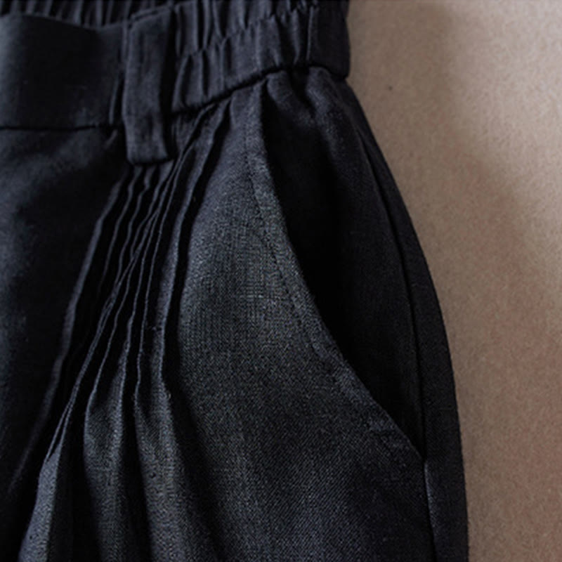 Buddha Stones Summer Daily Simple Wrinkle Design Pantaloncini da donna in cotone e lino con tasche