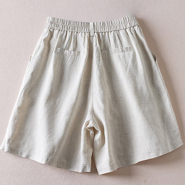 Buddha Stones Summer Daily Simple Wrinkle Design Pantaloncini da donna in cotone e lino con tasche