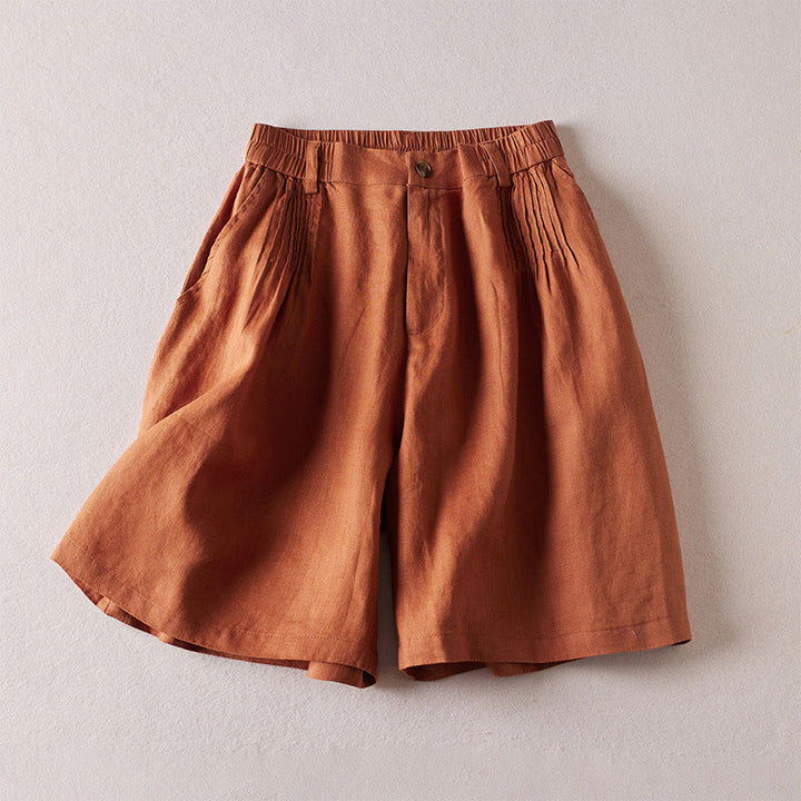Buddha Stones Summer Daily Simple Wrinkle Design Pantaloncini da donna in cotone e lino con tasche