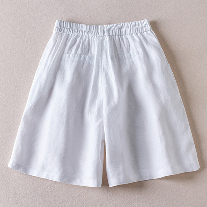 Buddha Stones Summer Daily Simple Wrinkle Design Pantaloncini da donna in cotone e lino con tasche