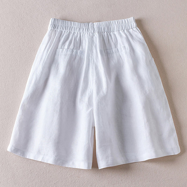 Buddha Stones Summer Daily Simple Wrinkle Design Pantaloncini da donna in cotone e lino con tasche
