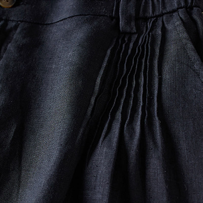 Buddha Stones Summer Daily Simple Wrinkle Design Pantaloncini da donna in cotone e lino con tasche