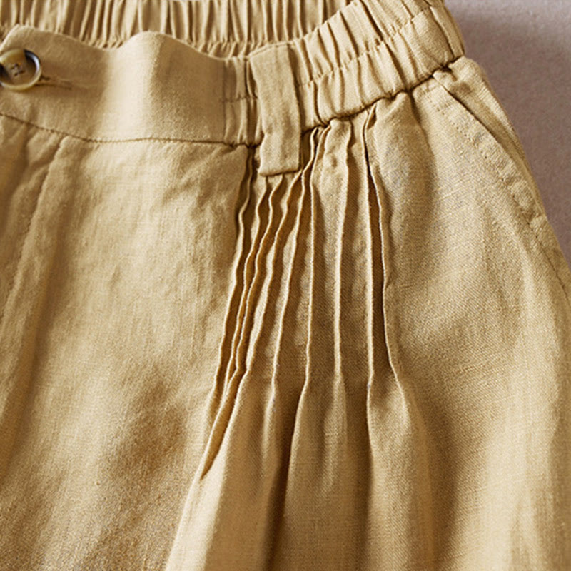 Buddha Stones Summer Daily Simple Wrinkle Design Pantaloncini da donna in cotone e lino con tasche