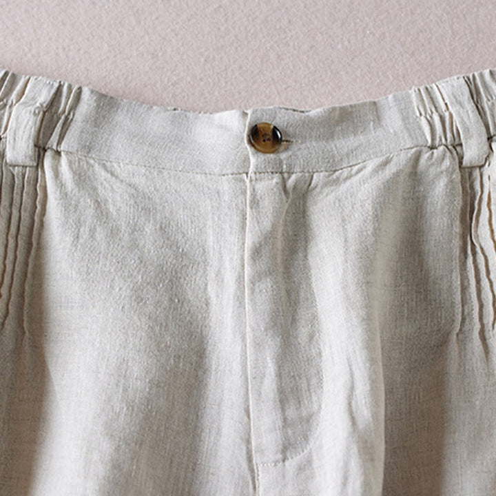 Buddha Stones Summer Daily Simple Wrinkle Design Pantaloncini da donna in cotone e lino con tasche