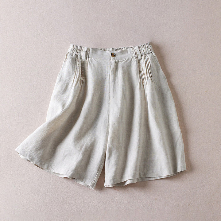 Buddha Stones Summer Daily Simple Wrinkle Design Pantaloncini da donna in cotone e lino con tasche