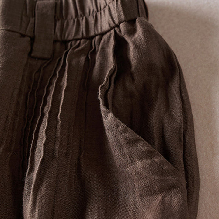 Buddha Stones Summer Daily Simple Wrinkle Design Pantaloncini da donna in cotone e lino con tasche