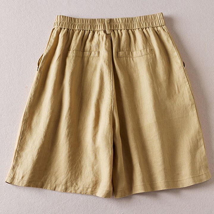 Buddha Stones Summer Daily Simple Wrinkle Design Pantaloncini da donna in cotone e lino con tasche