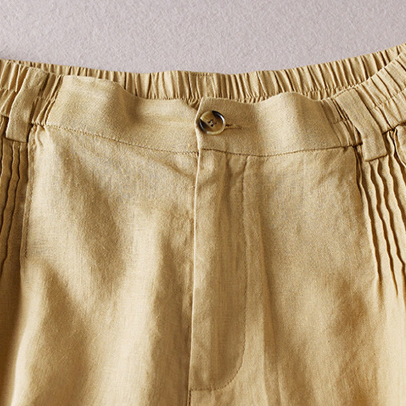 Buddha Stones Summer Daily Simple Wrinkle Design Pantaloncini da donna in cotone e lino con tasche