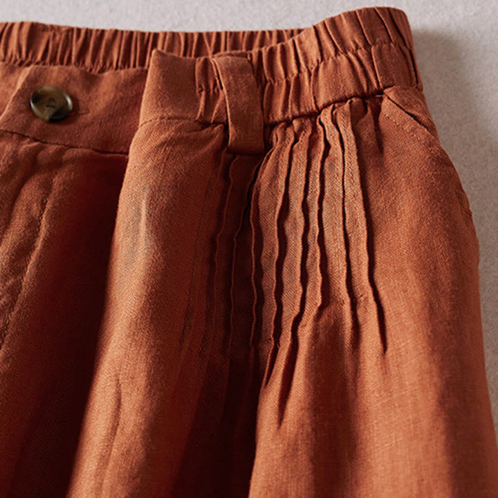 Buddha Stones Summer Daily Simple Wrinkle Design Pantaloncini da donna in cotone e lino con tasche