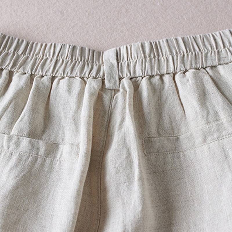 Buddha Stones Summer Daily Simple Wrinkle Design Pantaloncini da donna in cotone e lino con tasche