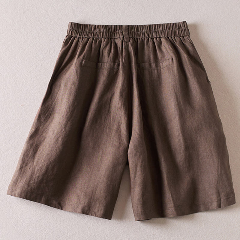 Buddha Stones Summer Daily Simple Wrinkle Design Pantaloncini da donna in cotone e lino con tasche