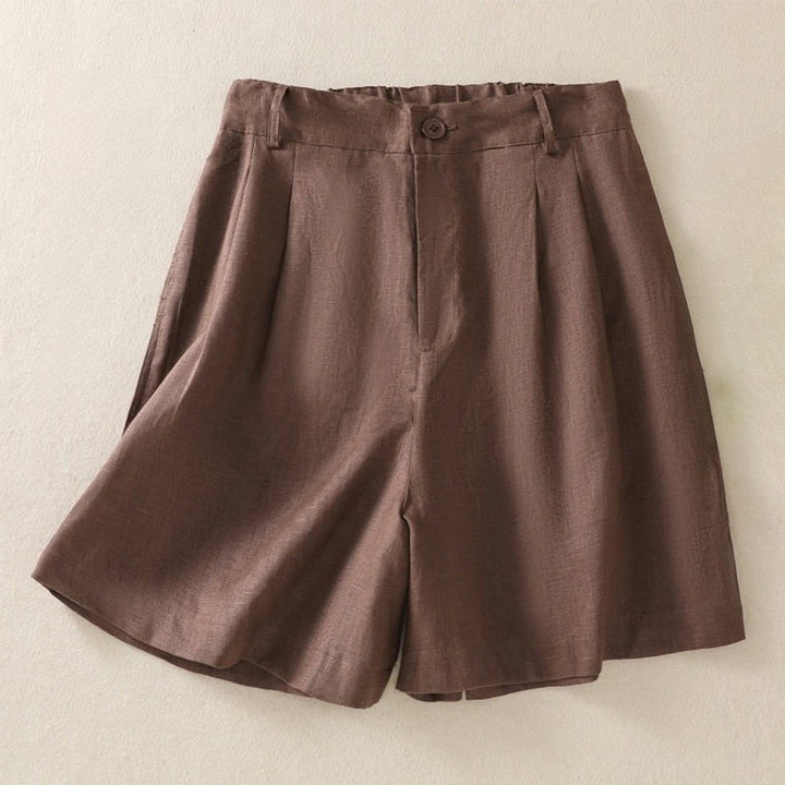 Pantaloncini da donna in lino di cotone puro colore estivo casual Buddha Stones con tasche - Marrone - US8-10, UK/AU12-14, EU40-42 (2XL) - image 7