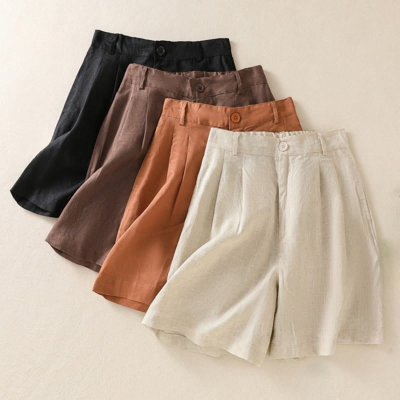 Pantaloncini da donna in lino di cotone puro colore estivo casual Buddha Stones con tasche - image 15
