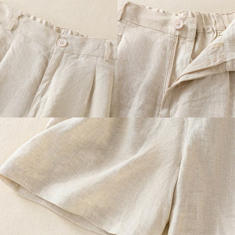 Pantaloncini da donna in lino di cotone puro colore estivo casual Buddha Stones con tasche - image 5