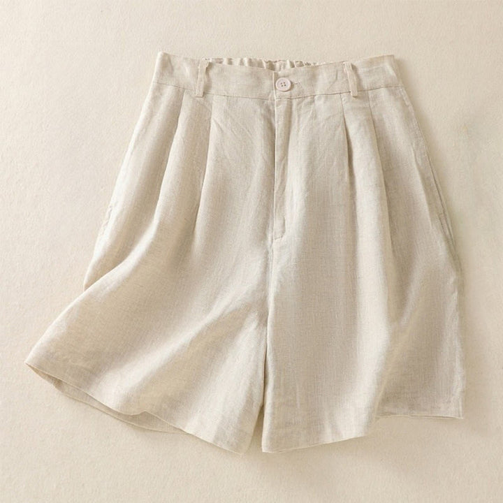 Pantaloncini da donna in lino di cotone puro colore estivo casual Buddha Stones con tasche - Beige - US8-10, UK/AU12-14, EU40-42 (2XL) - image 2