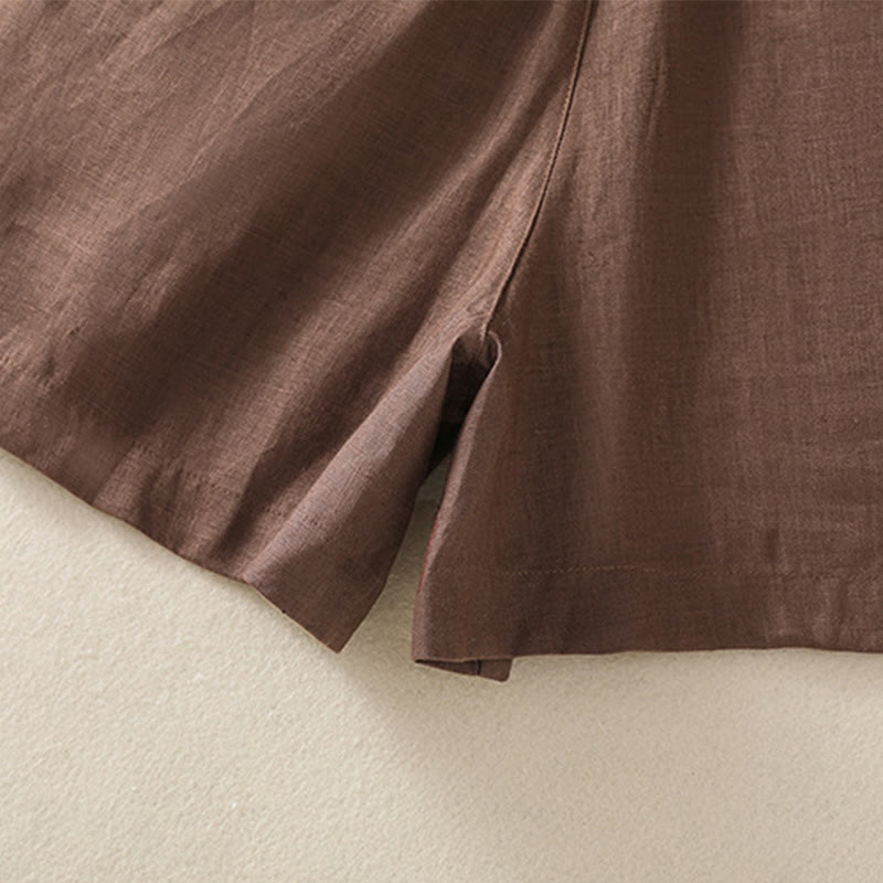 Pantaloncini da donna in lino di cotone puro colore estivo casual Buddha Stones con tasche - image 13