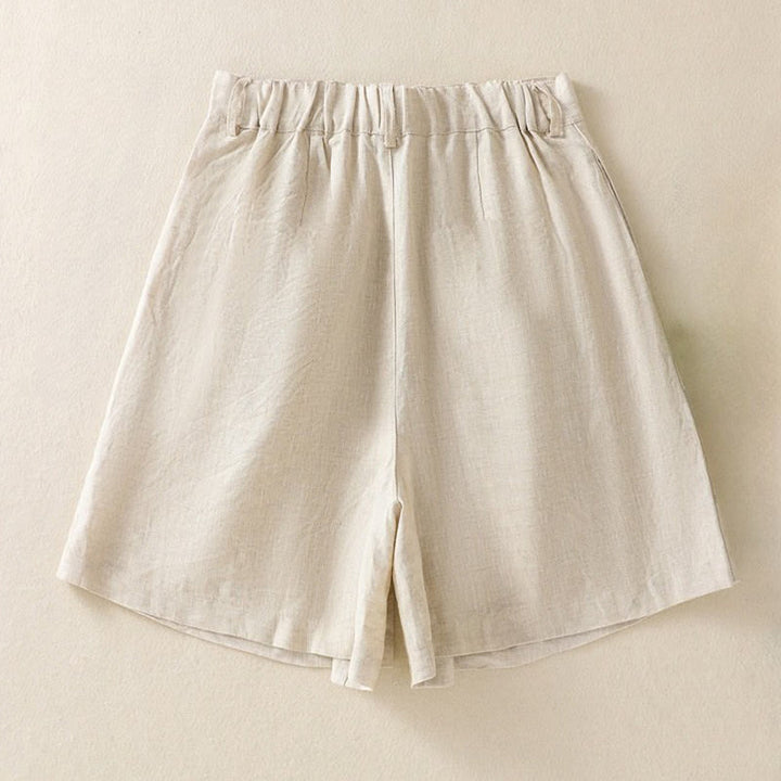 Pantaloncini da donna in lino di cotone puro colore estivo casual Buddha Stones con tasche - image 3