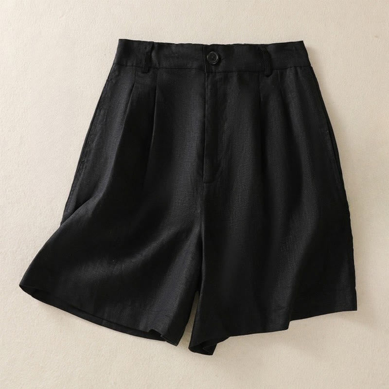 Pantaloncini da donna in lino di cotone puro colore estivo casual Buddha Stones con tasche - Nero - US8-10, UK/AU12-14, EU40-42 (2XL) - image 6