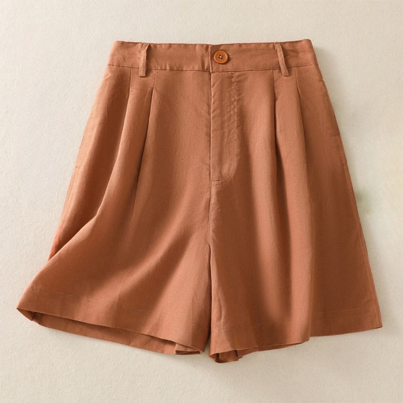 Pantaloncini da donna in lino di cotone puro colore estivo casual Buddha Stones con tasche - Cioccolato - US8-10, UK/AU12-14, EU40-42 (2XL) - image 0