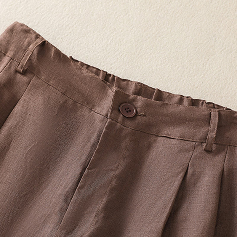 Pantaloncini da donna in lino di cotone puro colore estivo casual Buddha Stones con tasche - image 9