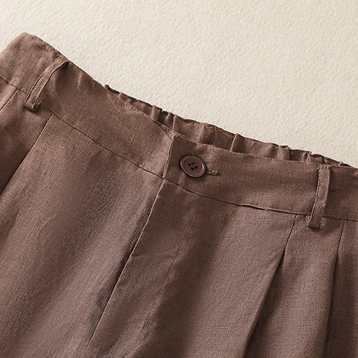Pantaloncini da donna in lino di cotone puro colore estivo casual Buddha Stones con tasche - image 9