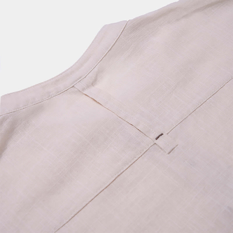 Camicia in cotone e lino con mezza abbottonatura, manica corta, tinta unita, estiva, da uomo, Buddha Stones