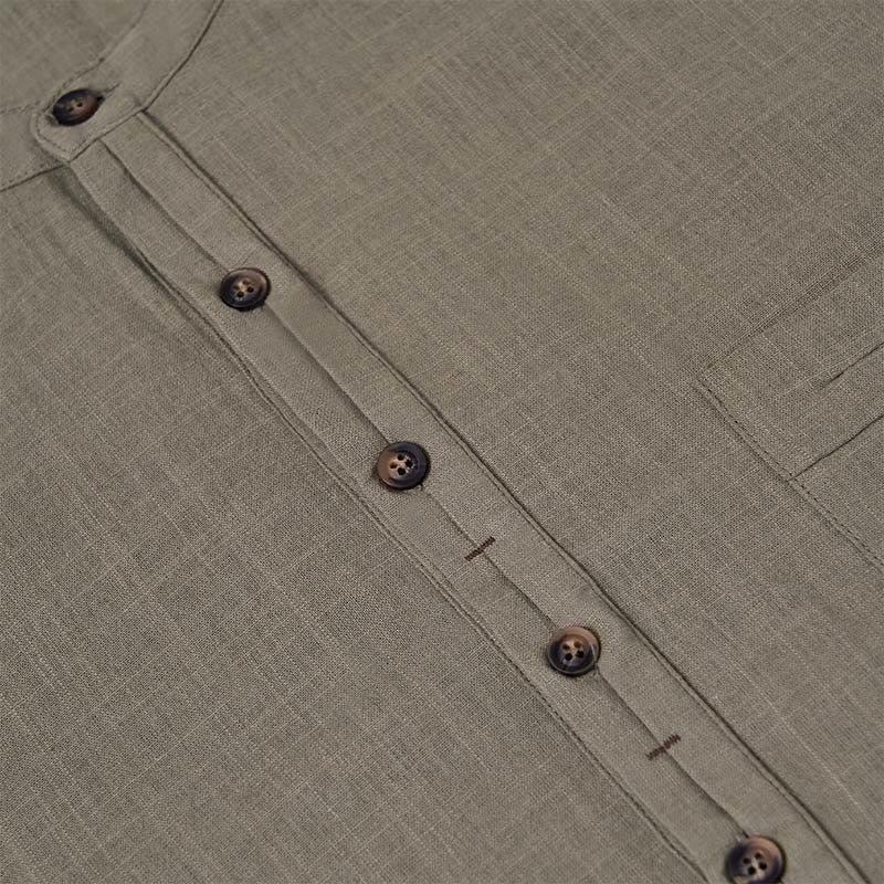 Camicia in cotone e lino con mezza abbottonatura, manica corta, tinta unita, estiva, da uomo, Buddha Stones