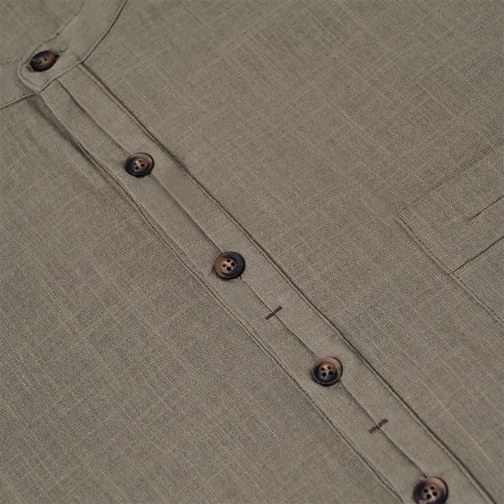 Camicia in cotone e lino con mezza abbottonatura, manica corta, tinta unita, estiva, da uomo, Buddha Stones