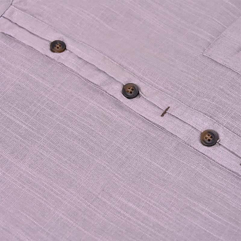 Camicia in cotone e lino con mezza abbottonatura, manica corta, tinta unita, estiva, da uomo, Buddha Stones