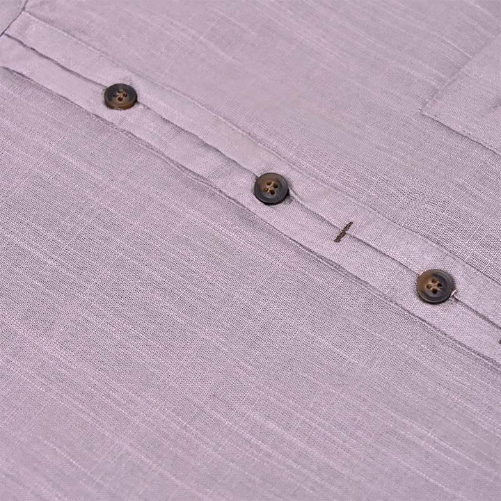 Camicia in cotone e lino con mezza abbottonatura, manica corta, tinta unita, estiva, da uomo, Buddha Stones