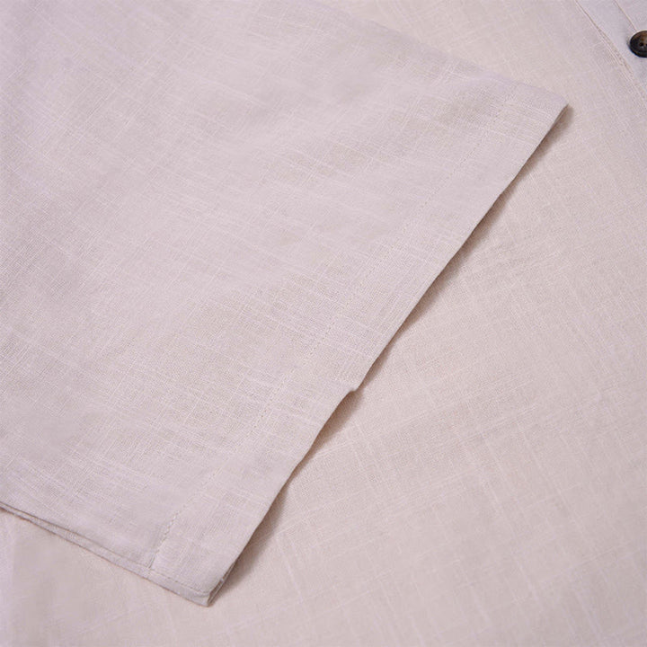 Camicia in cotone e lino con mezza abbottonatura, manica corta, tinta unita, estiva, da uomo, Buddha Stones