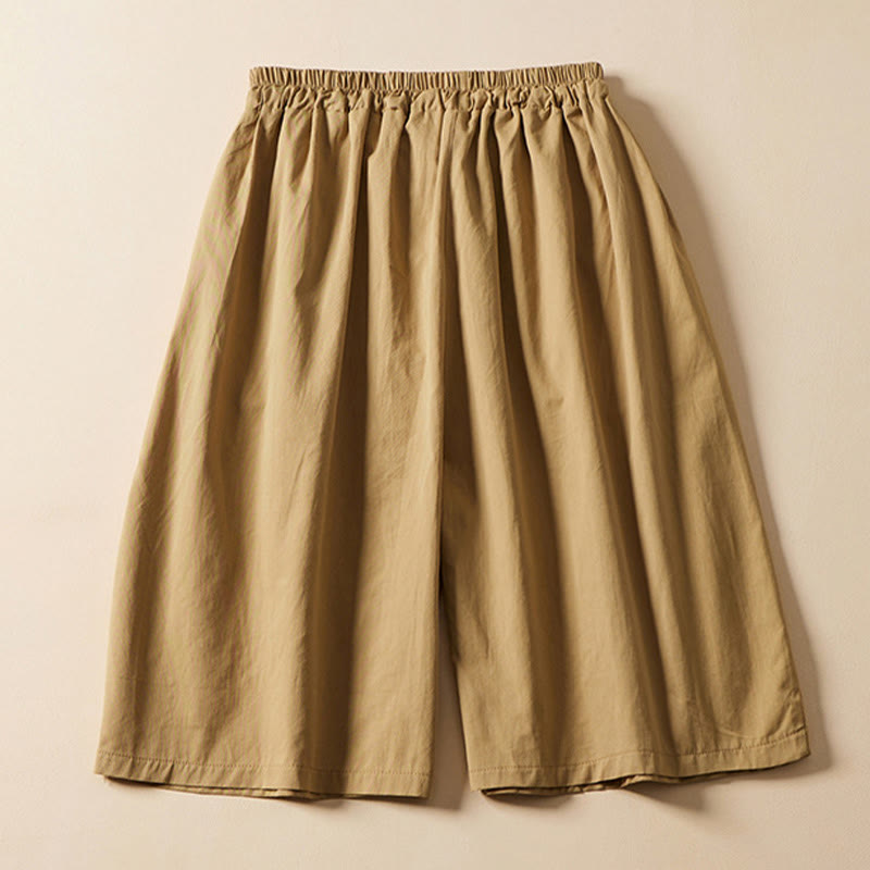 Pantaloncini da donna in cotone con coulisse, casual, tinta unita, con tasche, motivo a rughe , Buddha Stones - image 1